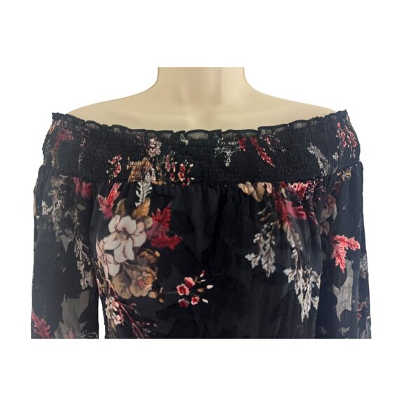 White House Black Market Off-The-Shoulder Floral Burnout Silk Blouse Top Size S - Picture 5 of 12